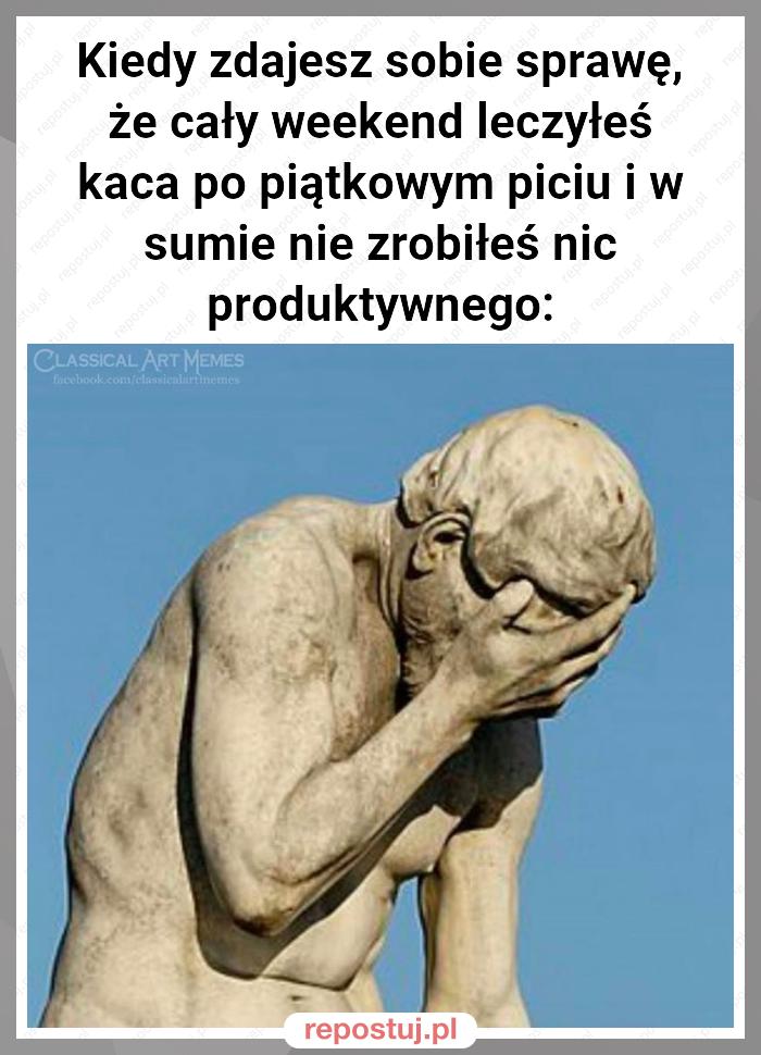 Kiedy zdajesz sobie sprawę, że cały weekend leczyłeś kaca po piątkowym piciu i w sumie nie zrobiłeś nic produktywnego: