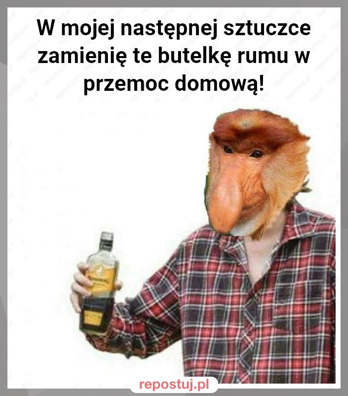 W mojej następnej sztuczce zamienię te butelkę rumu w przemoc domową!