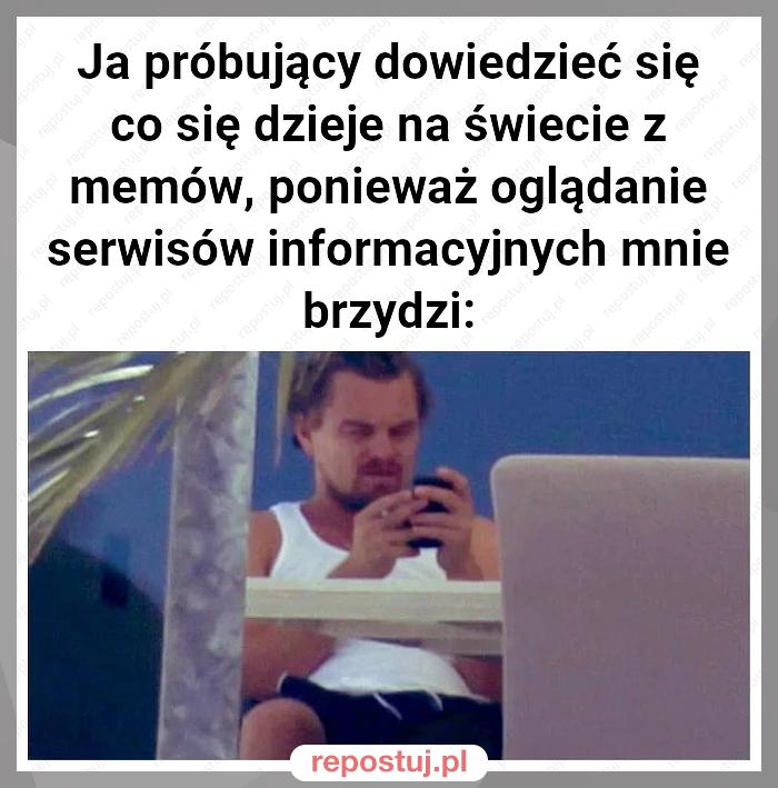 Ja próbujący dowiedzieć się co się dzieje na świecie z memów, ponieważ oglądanie serwisów informacyjnych mnie brzydzi: