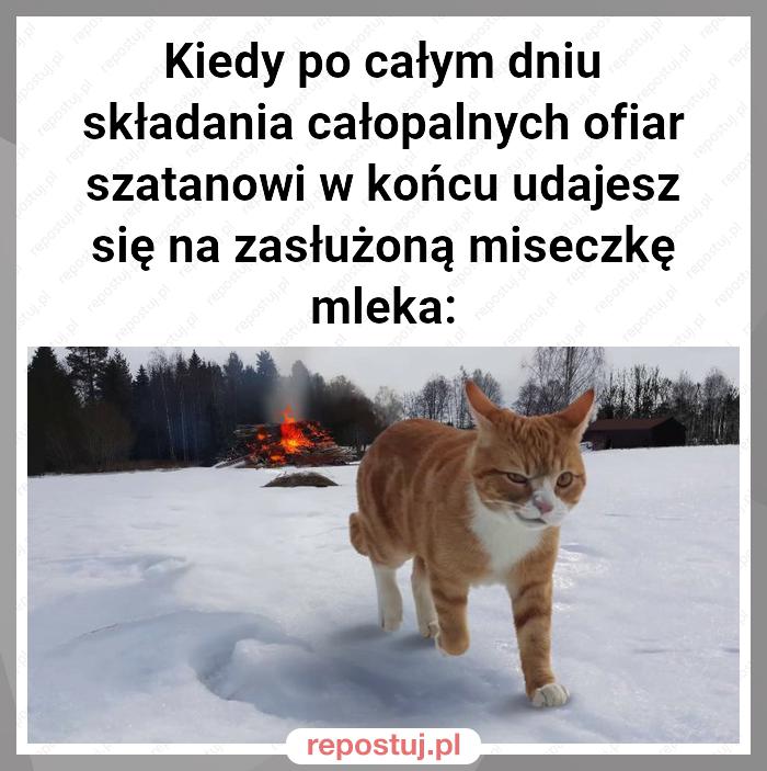 Kiedy po całym dniu składania całopalnych ofiar szatanowi w końcu udajesz się na zasłużoną miseczkę mleka: